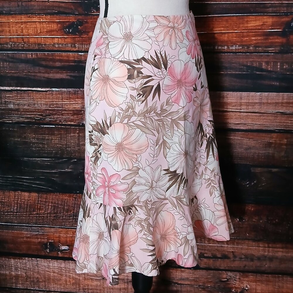 Ann Taylor LOFT Skirt Size 8 Silk Blend Pink Floral Side Zip Lined Flared - Picture 4 of 9